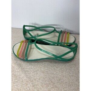 Crocs Iconic Comfort Isabella Flat Sandal Shoes Womens Island Green Sz 8